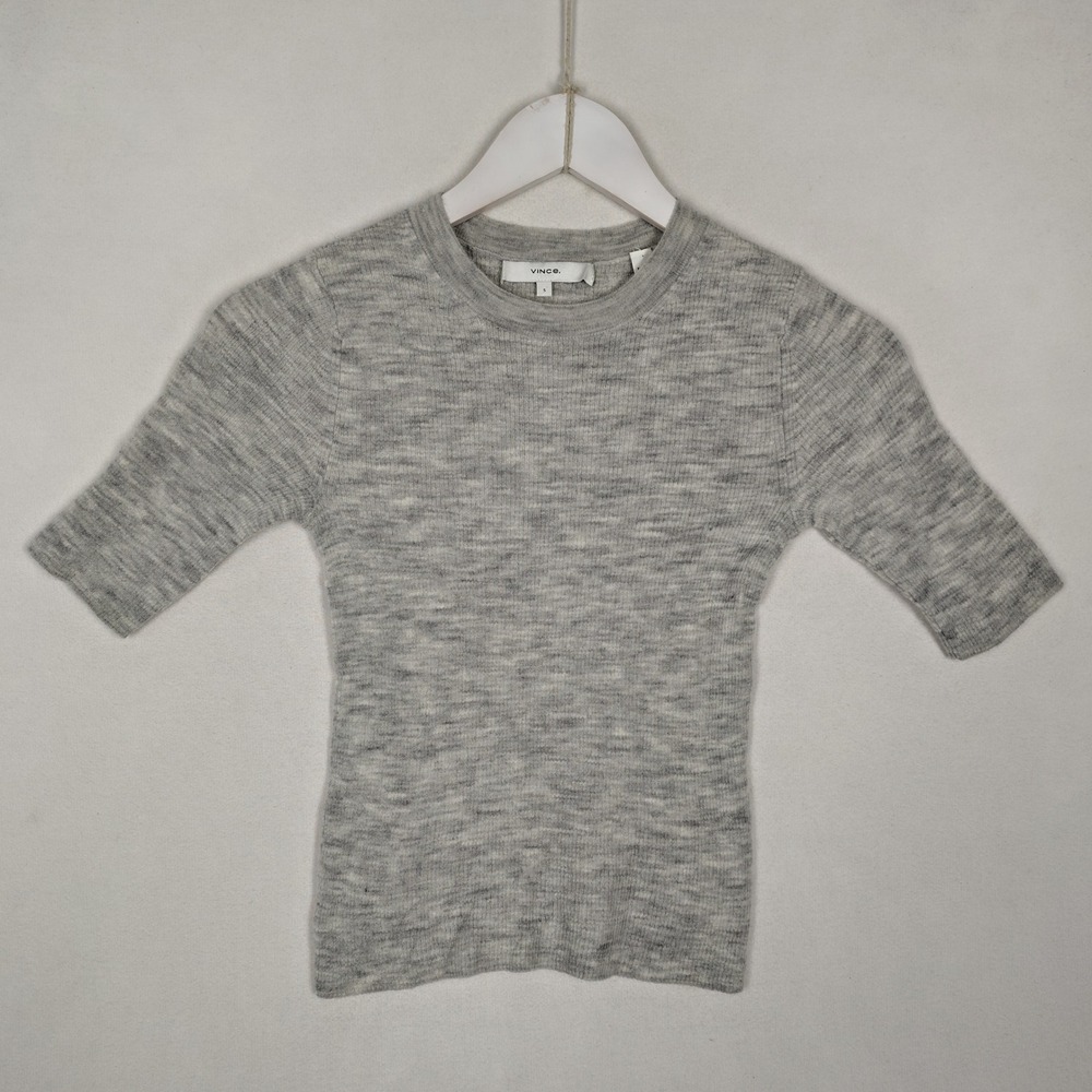 Vince Gray 100% Wool Ribbed Crewneck Elbow Sleeve Sweater Small RN 106730